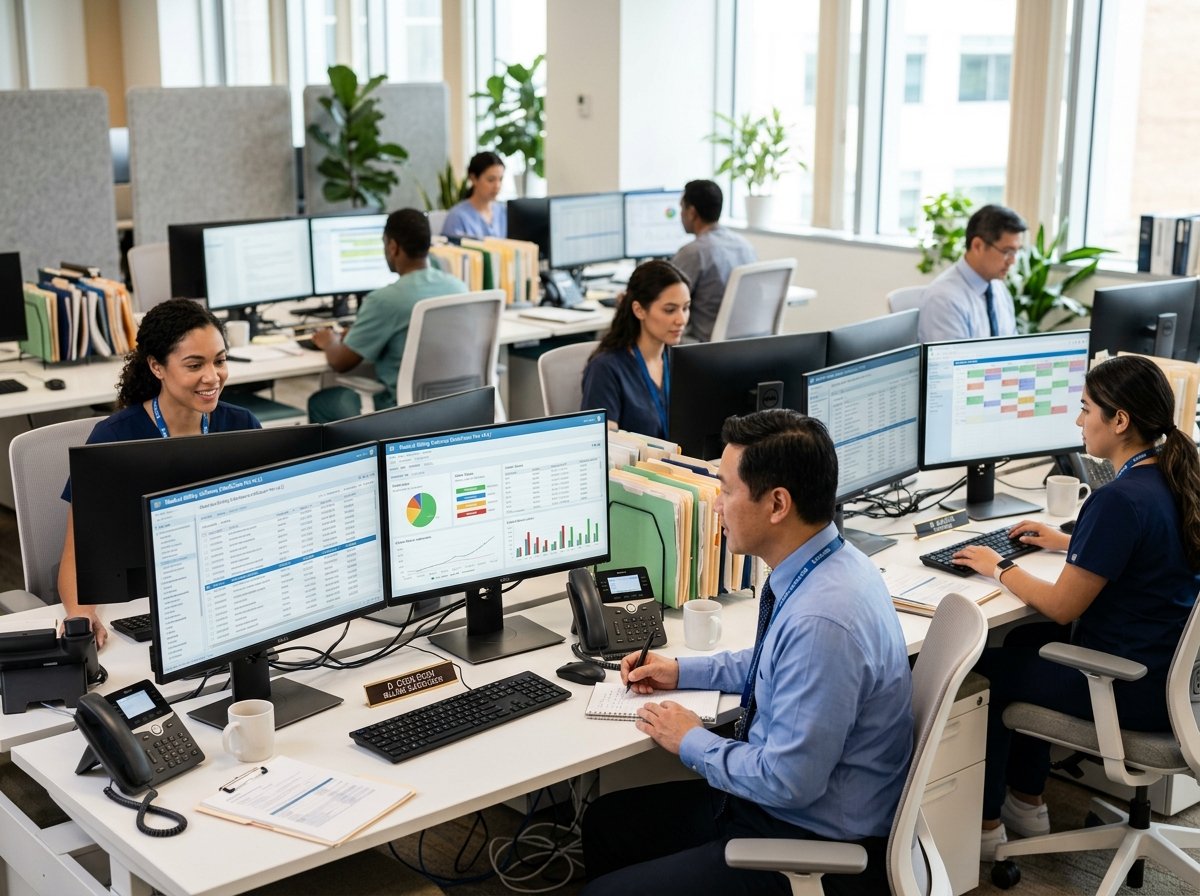 Dedicated healthcare billing and staffing team in modern corporate clinic office